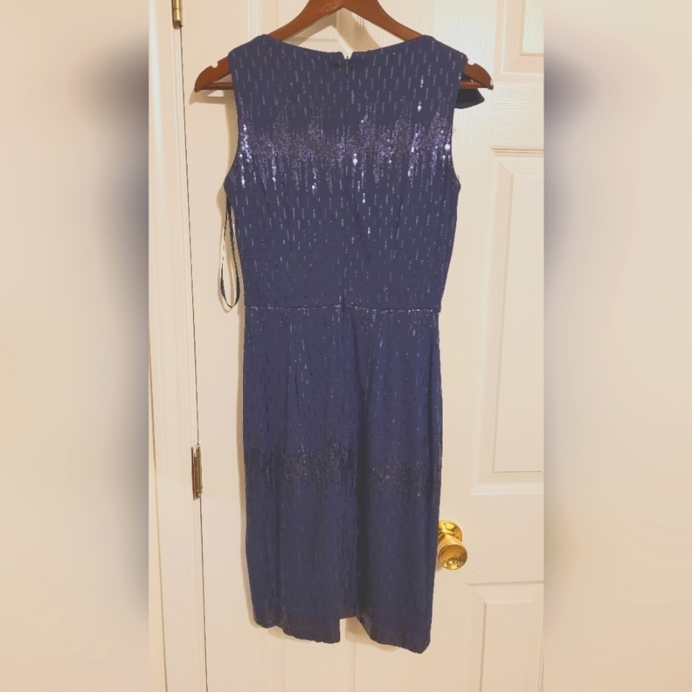 Antonio Melani “Chantel” Sequin Bow-Shoulder Cocktail Dress, Navy, Size 2 - Picture 3 of 6